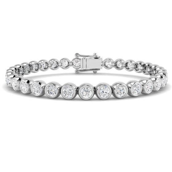 7.98ct SI2/G Round cut Diamonds Rubover Tennis Bracelet in 18k White Gold