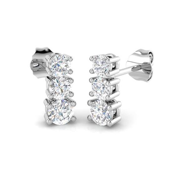 0.69ct SI1/G Round cut Diamond Drop Earrings in 18k White Gold