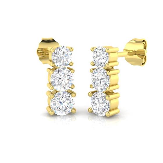 1.35ct SI1/G Round cut Diamond Drop Earrings in 18k Yellow Gold