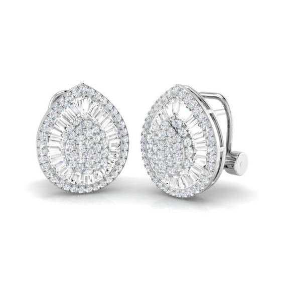 1.50ct SI1/G Round cut Diamond Cluster Earrings in 18k White Gold