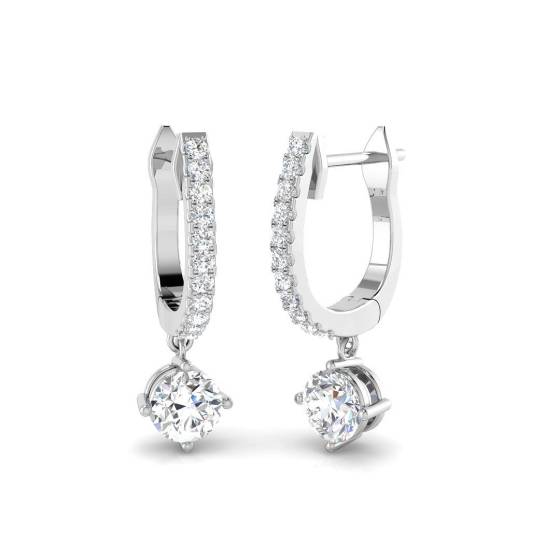 0.98ct SI1/G Round cut Diamond Drop Earrings in 18k White Gold