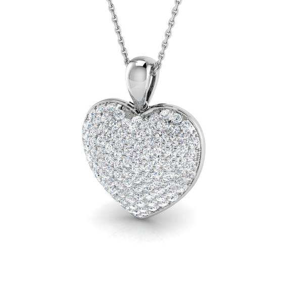 1.47ct SI1/G Round cut Diamond Heart Pendant in 18k White Gold