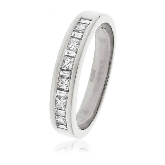 1.10ct VS/F-G Princess Diamond Half Channel Eternity Ring