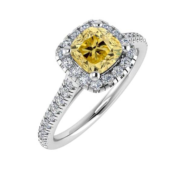 1.30ct VS2/FY CUSHION YELLOW DIAMOND RING