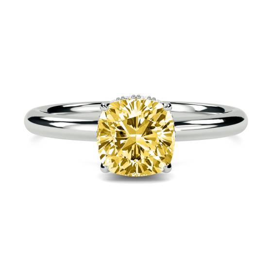 0.90ct SI1/FY Cushion Yellow Diamond Halo Ring