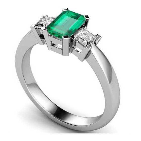 0.50ct SI2/G Green Emerald and Diamond Trilogy Ring