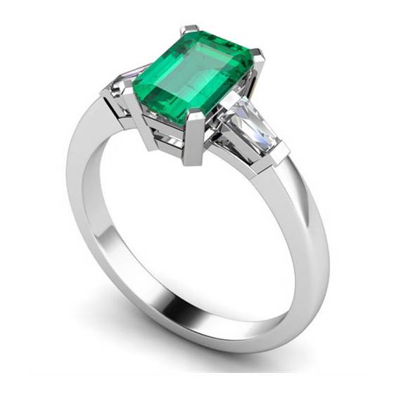 0.50ct VS/E-F Green Emerald and Baguette Diamond Trilogy Ring