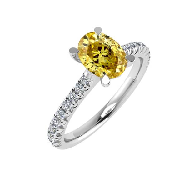 0.75ct VS2/FY Oval Yellow Diamond Shoulder Set Ring