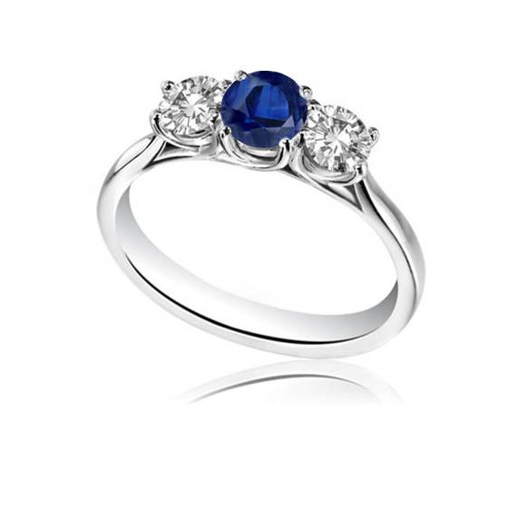 0.50ct SI2/F-G Modern Round Diamond and Blue Sapphire Trilogy Ring