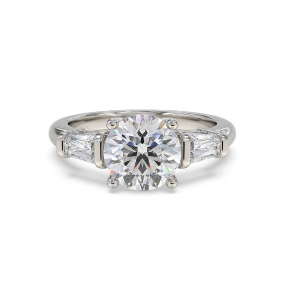 1.00ct SI1/G Stylish Round and Baguette Diamond Trilogy Ring