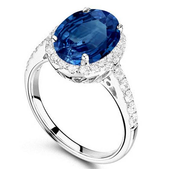 2.00ct VS/E-F Oval Blue Sapphire Halo Ring