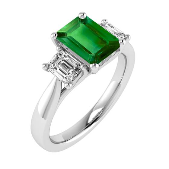 2.00ct VS/E-F Emerald Gemstone Trilogy Ring