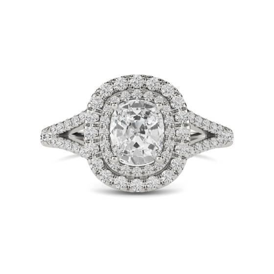 1.50ct SI2/H Cushion Diamond Double Halo Shoulder Set Ring