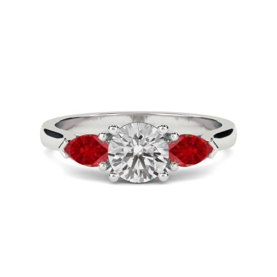 0.75ct SI1/F Round Diamond and Ruby Trilogy Ring