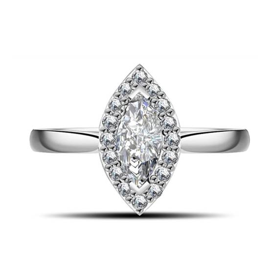 1.25ct I1/D Marquise and Round Diamond Single Halo Ring