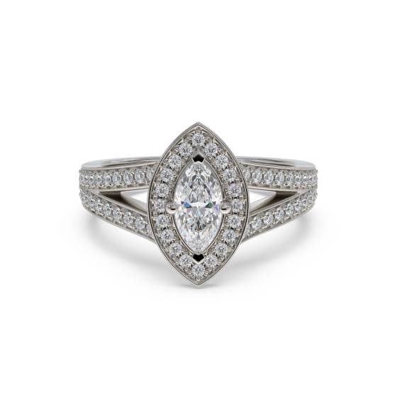 1.30ct SI2/H Marquise Diamond Single Halo Split Shoulder Set Ring