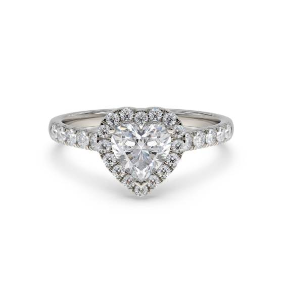 1.20ct VS1/F Heart Shaped Diamond Single Halo Shoulder Set Ring