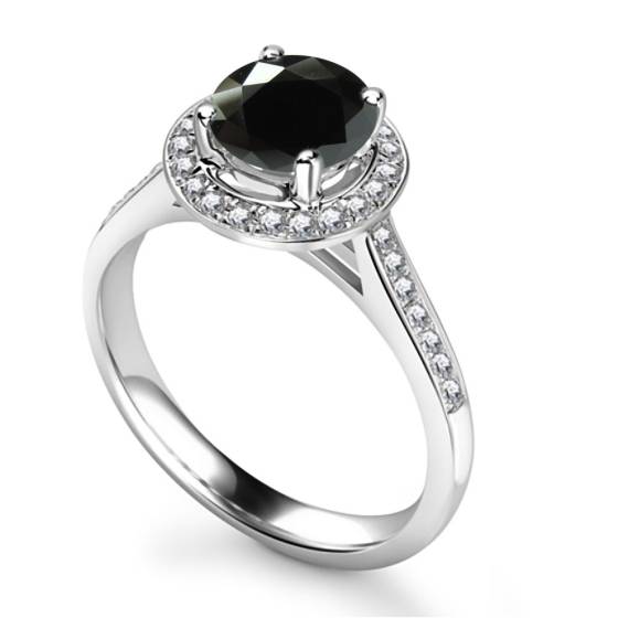 0.75ct VS/E-F Round Black Diamond Halo Engagement Ring