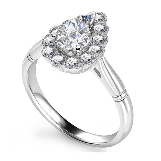 0.80ct SI2/F Pear Diamond Halo Ring