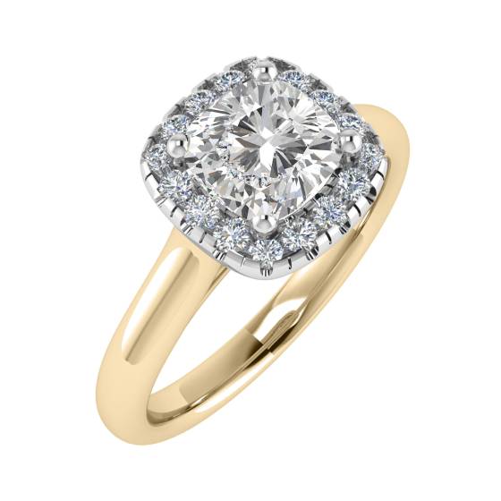 1.00ct SI1/FY Cushion Diamond Single Halo Ring