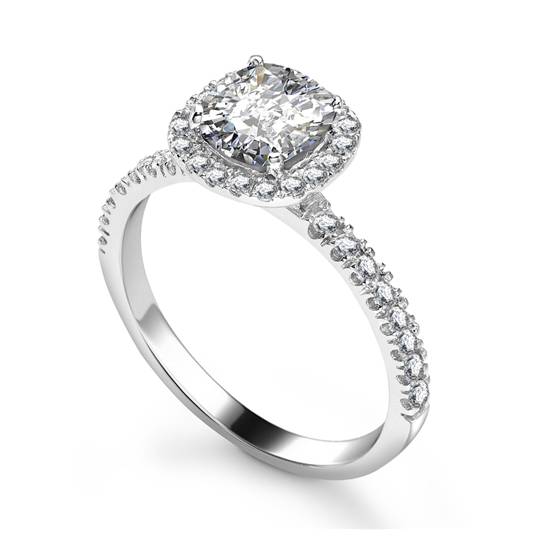 1.10ct VS2/FY Single Halo Cushion Diamond Ring