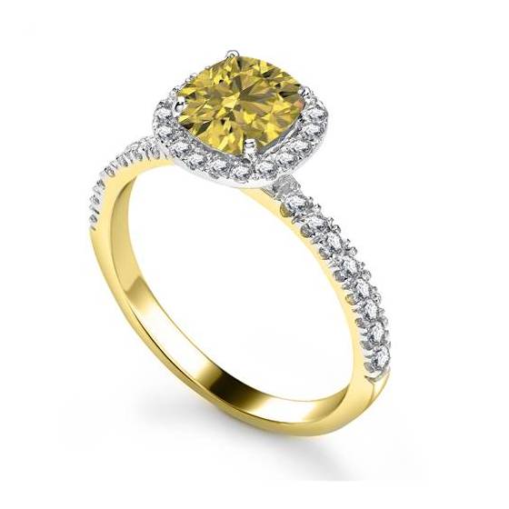 1.00ct SI1/FIY Fancy Yellow Cushion Diamond Shoulder Set Ring