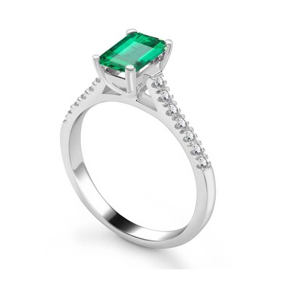 1.20ct VVS/D Green Emerald and Diamond Shoulder Set Ring