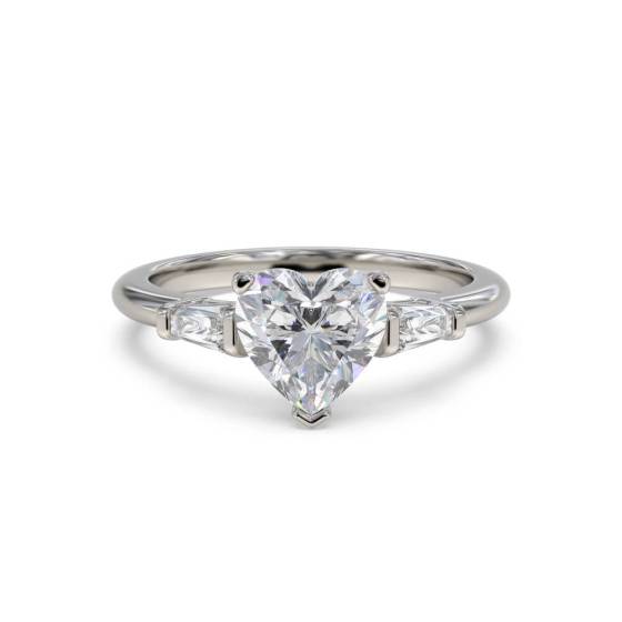 1.00ct VS1/F Modern Heart and Tapered Baguette Diamond Trilogy Ring