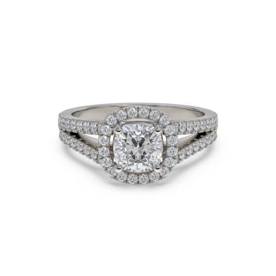 0.90ct SI1/H Cushion Diamond Single Halo Shoulder Set Ring