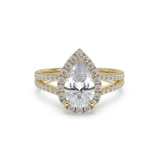 0.85ct VS2/E Pear Diamond Halo Shoulder Set Ring