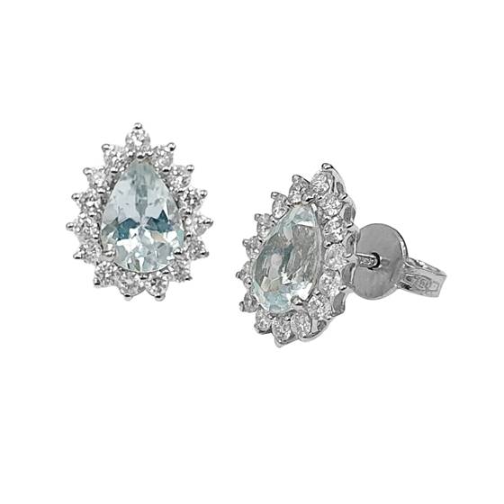 1.67ct VS/E-F Pear Cut Aquamarine Single Halo Earrings