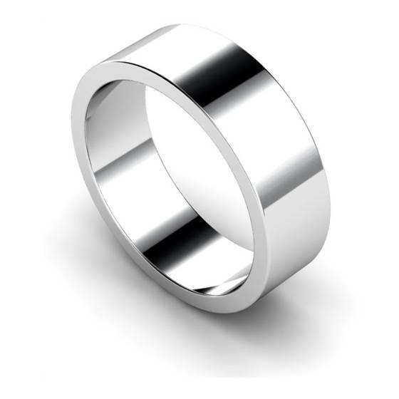 Flat Wedding Ring - 7mm width, Medium depth