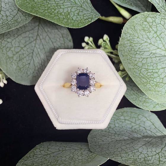 3.00ct VS/F-G Emerald Blue Sapphire Diamond Gemstone Ring