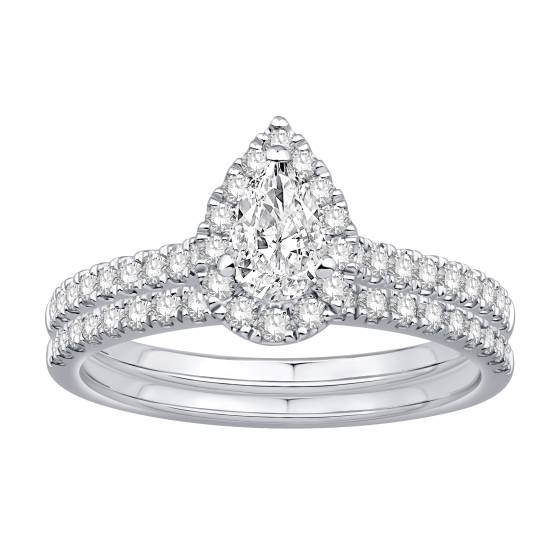 0.78ct VS/F-G Pear Diamond Bridal Set Ring