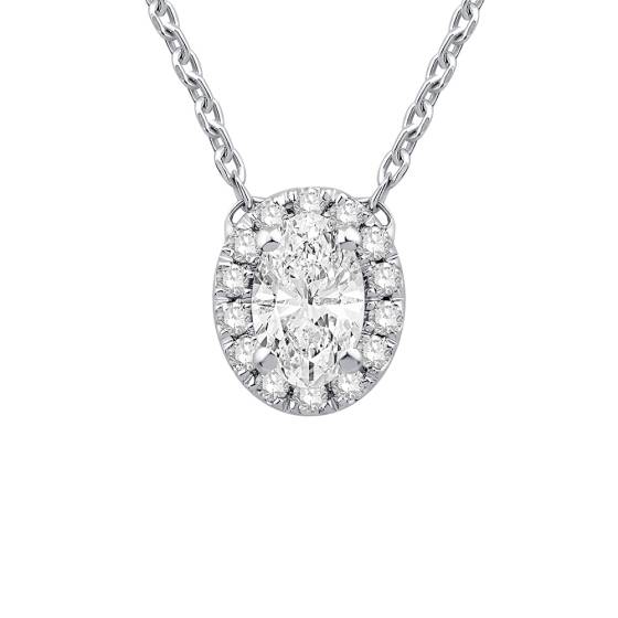 0.39ct VS/F-G Oval Diamond Halo Pendant