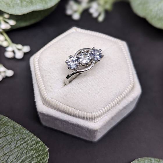 1.50ct White Sapphire Round Diamond Trilogy Ring