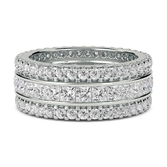 2.70ct VS/E-F Round and Princess Diamond Full Set 3 Row Dress Ring