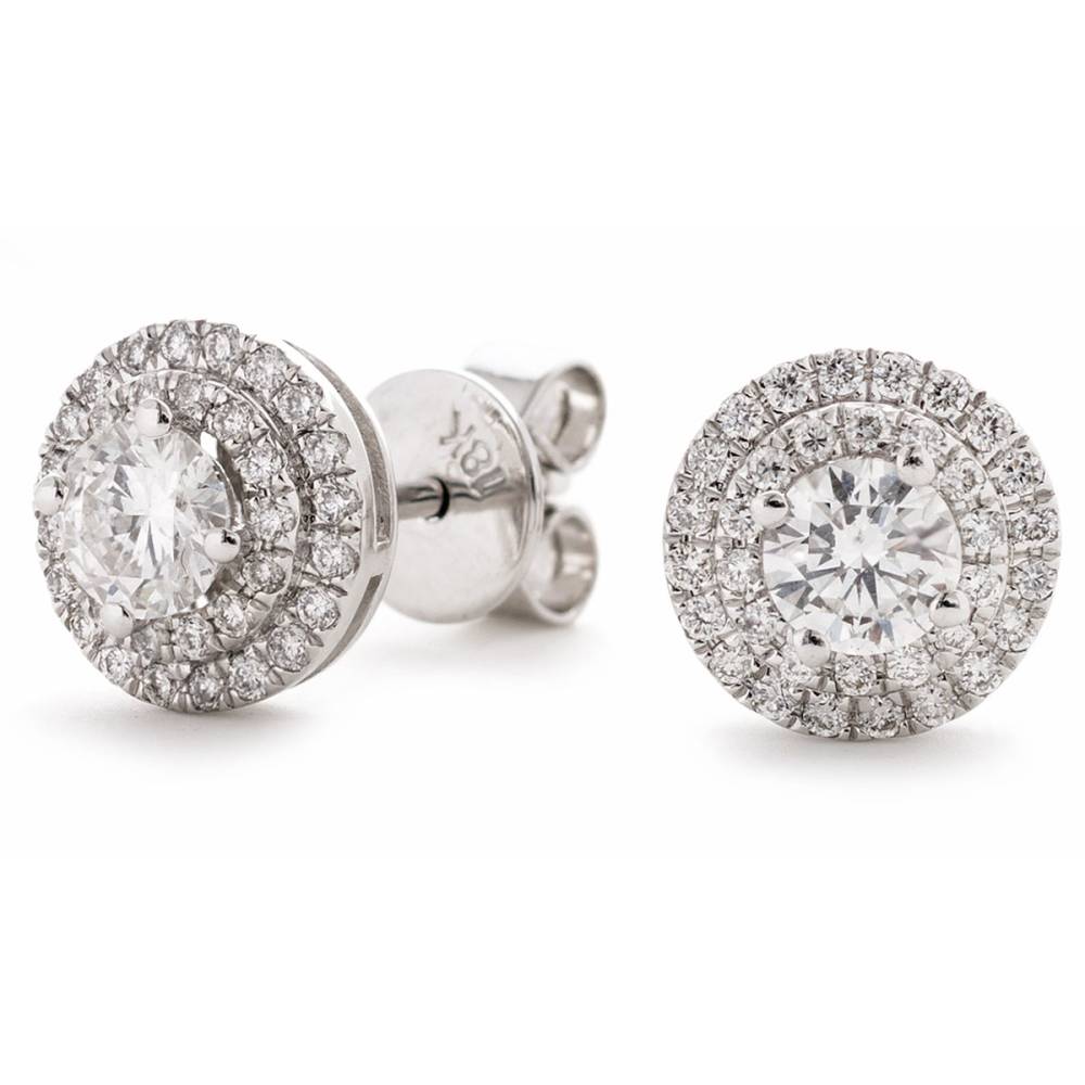 0.75ct Classic Round Diamond Double Halo Earrings set in White Gold