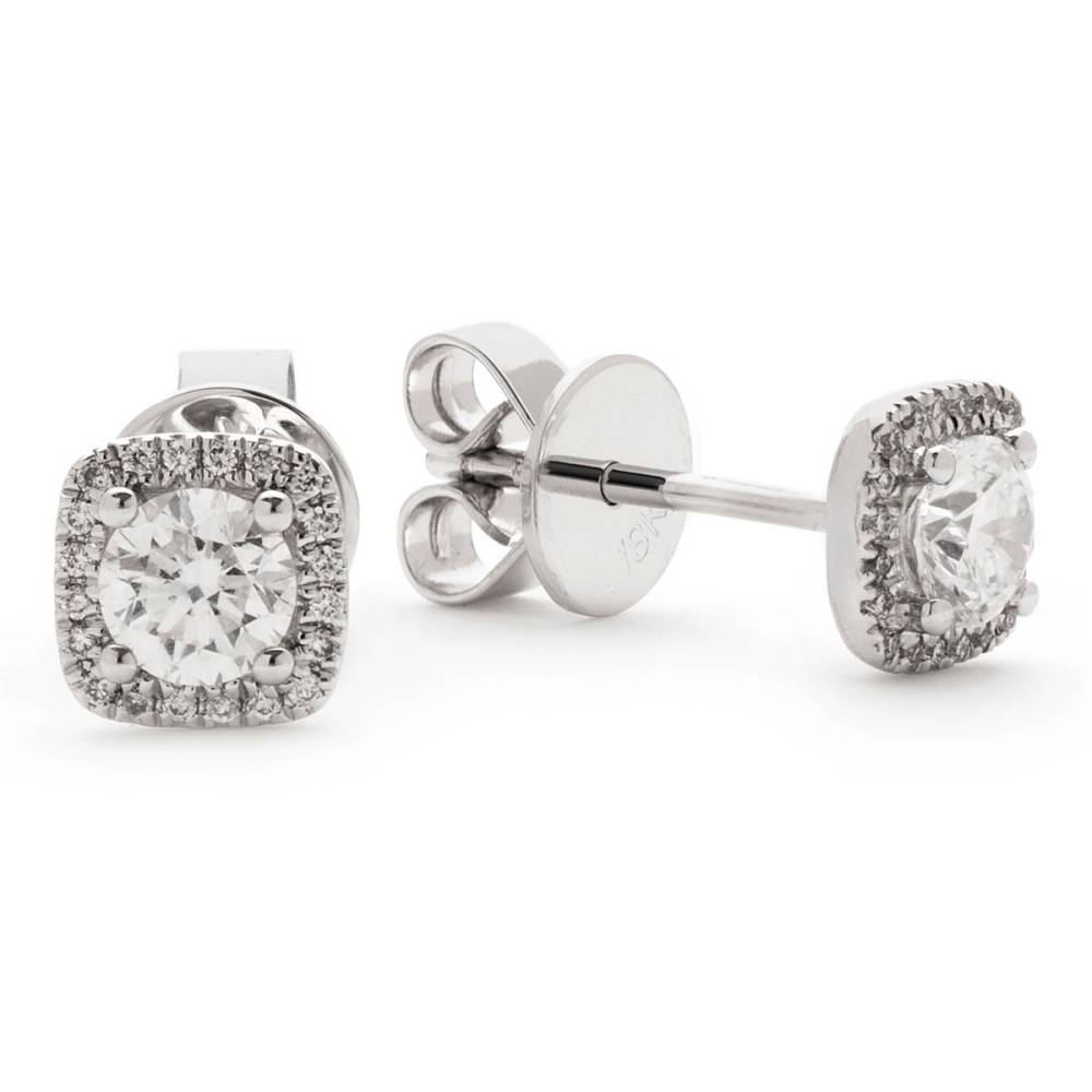 0.75ct Unique Round Diamond Single Halo Earrings set in White Gold