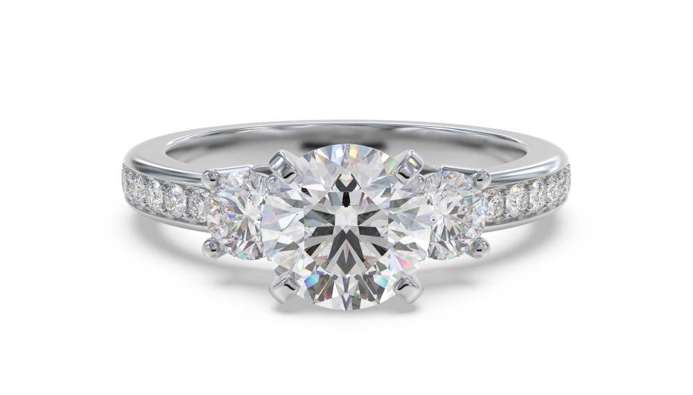 3 Stone Round Diamond Ring With Shoulder Diamonds W