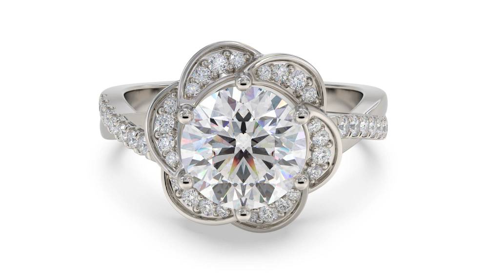 Floral Halo Round Diamond Infinity Ring P