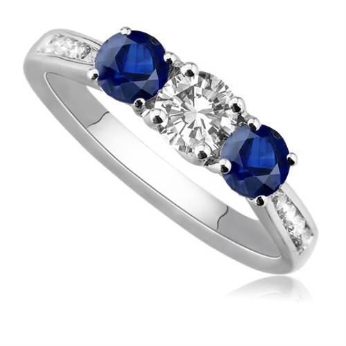 Blue Sapphire & Round Diamond Designer Vintage Ring W