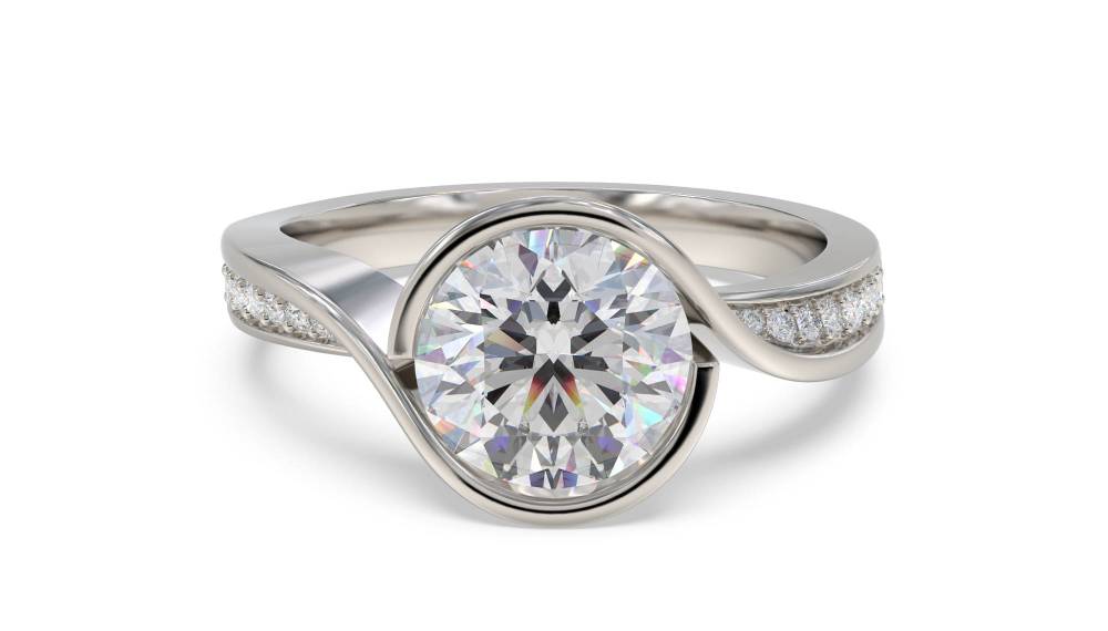 Round Diamond Shoulder Set Ring set in Platinum