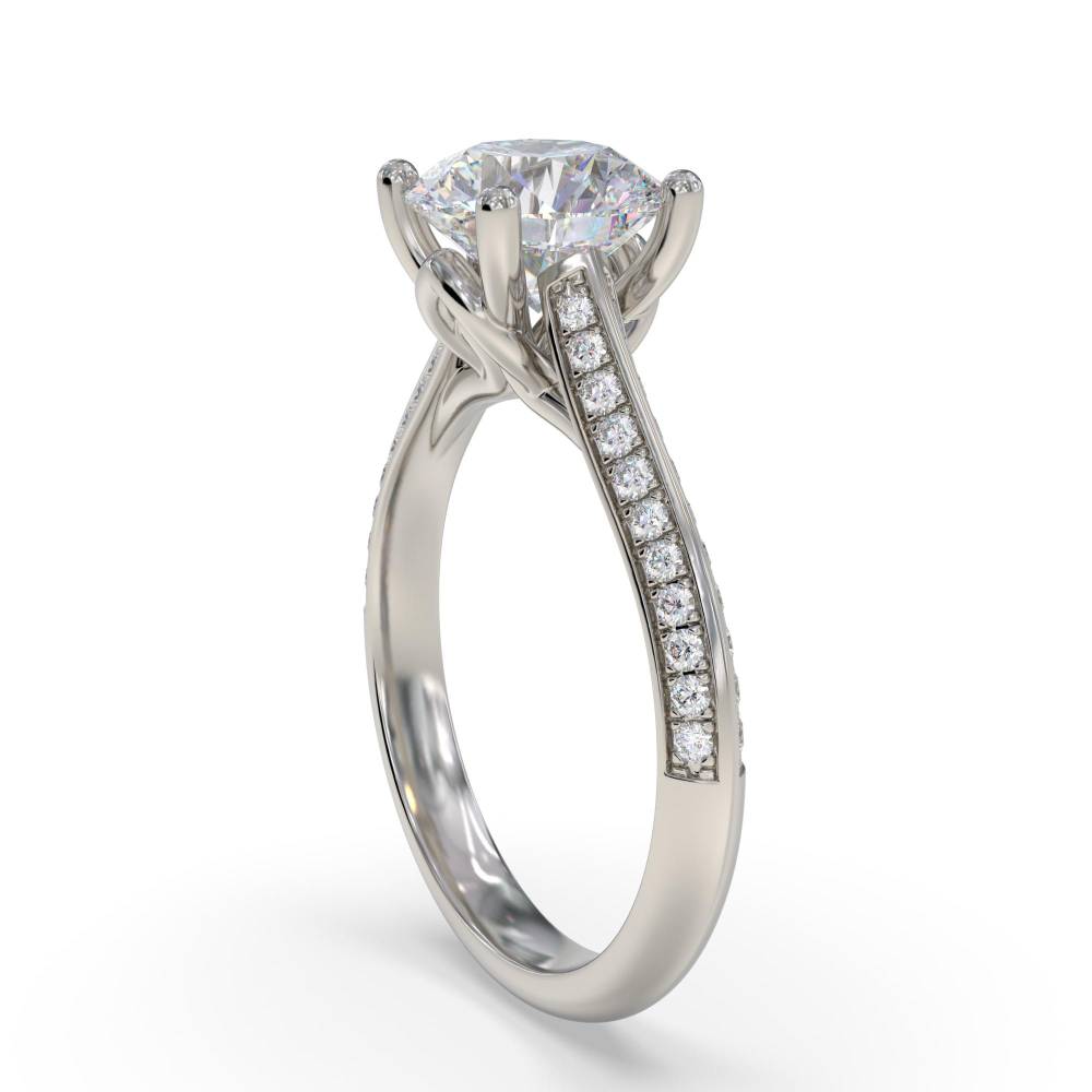 Knife Edge Round Shoulder Set Diamond Engagement Ring P