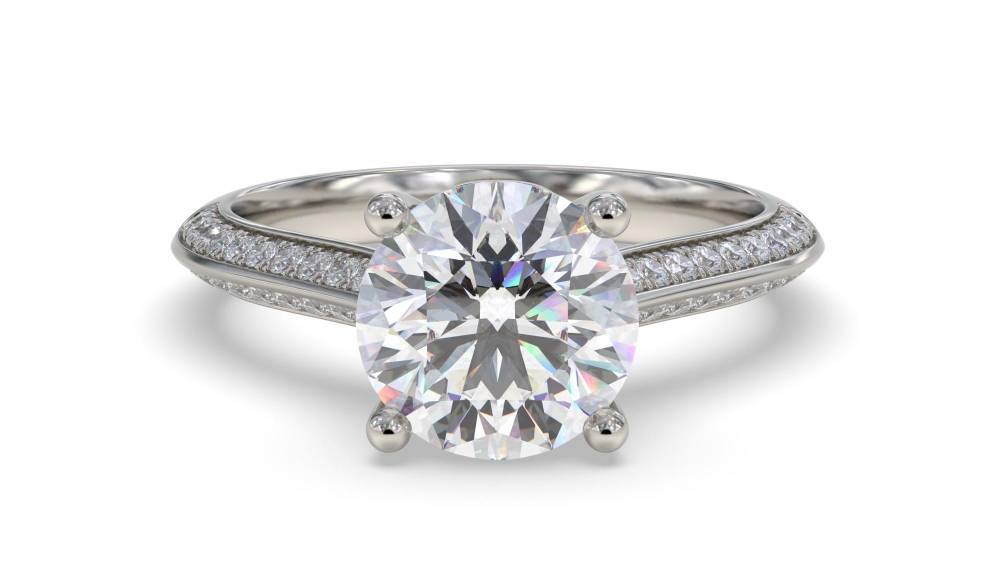 Knife Edge Round Shoulder Set Diamond Engagement Ring P