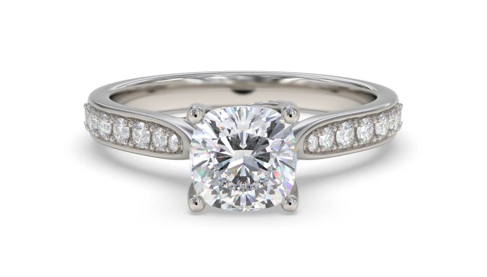 Cushion Diamond Shoulder Set Ring set in Platinum