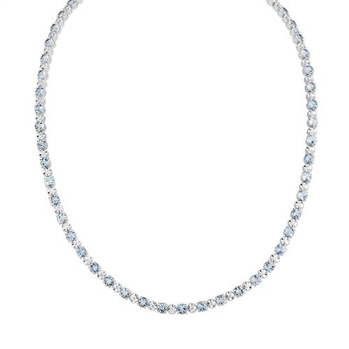 Aquamarine & Round Diamond Line Necklace P