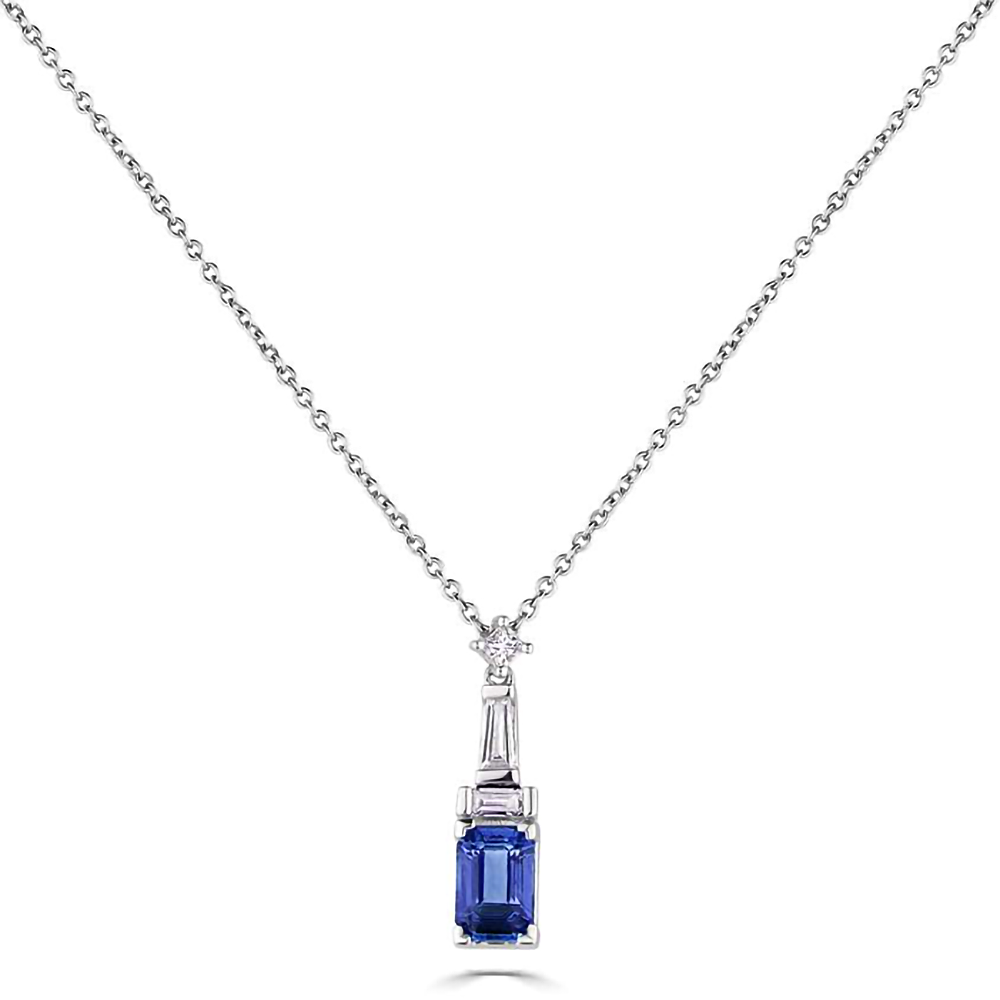 0.90Ct Diamond And Blue Sapphire Art Deco Necklace. P