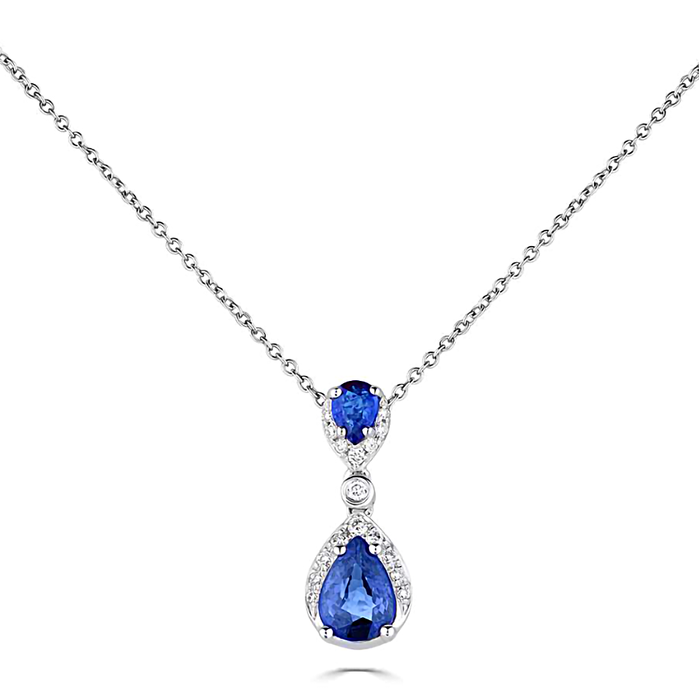 0.90Ct Diamond And Blue Sapphire Pear Drop Necklace P