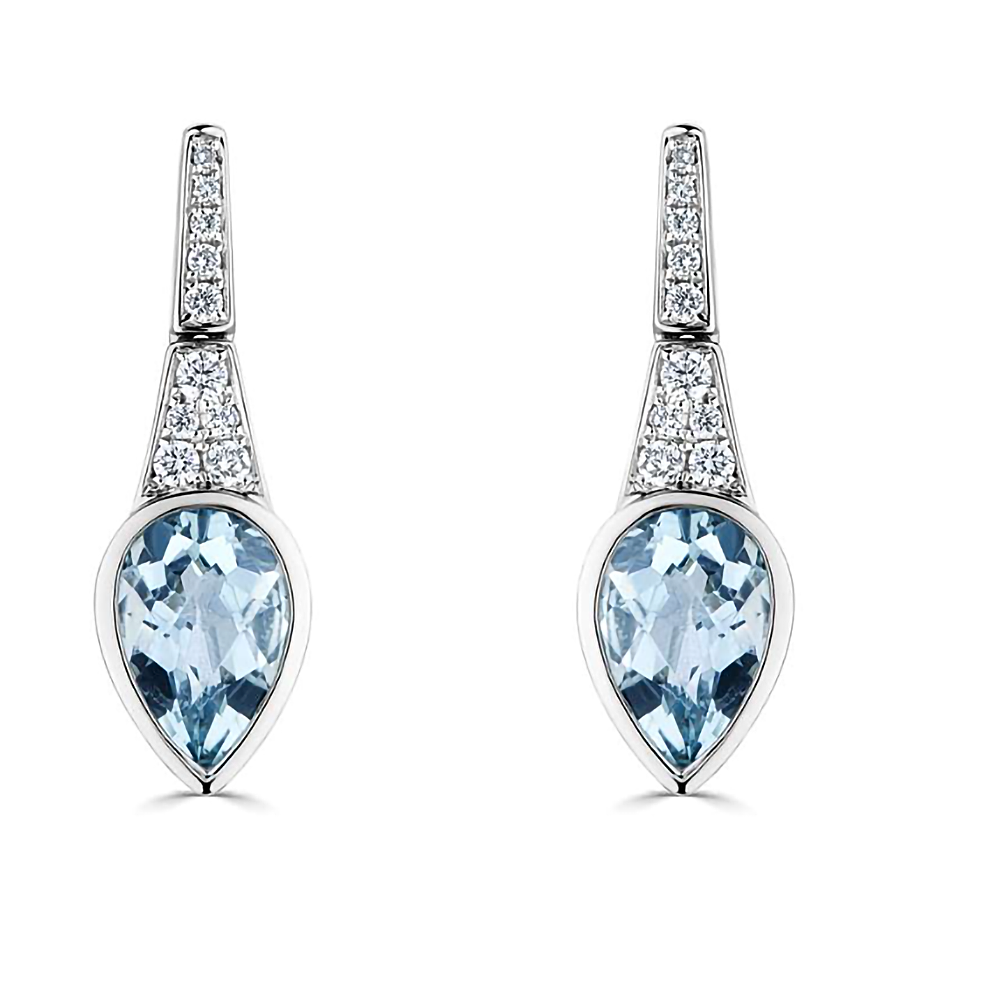 1.35Ct Pear & Round Diamond And Gemstone Aquamarine & Diamond P